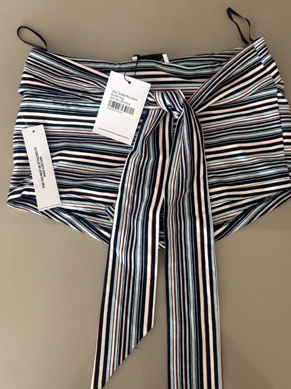 Princess Polly Eldric Tie Waist Micro Shorts Blue Multi Stripe